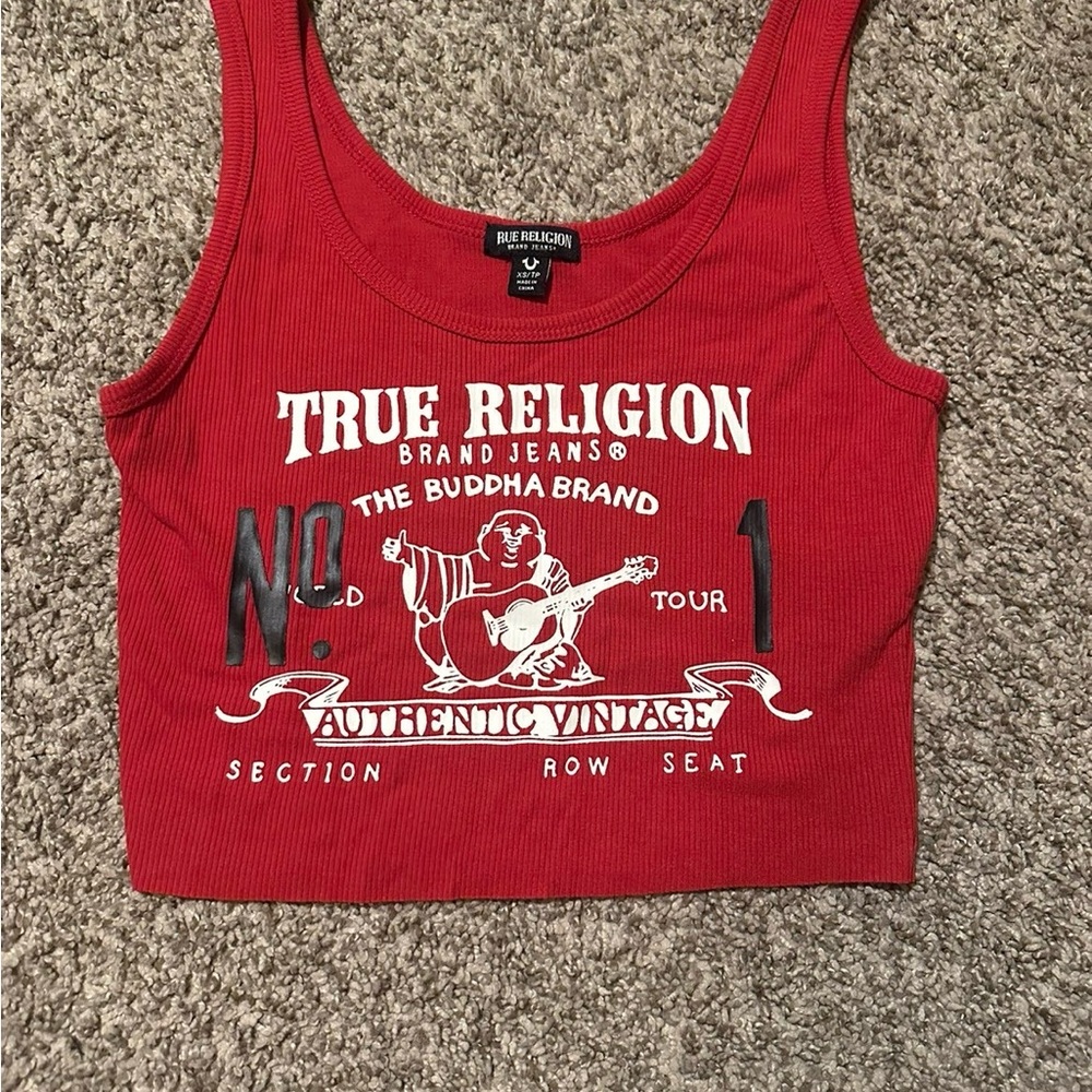True Religion Red Graphic Crop Top